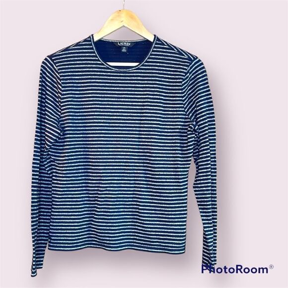 LAUREN Ralph Lauren Gold/Navy Striped Long Sleeve Shirt - Picture 1 of 9